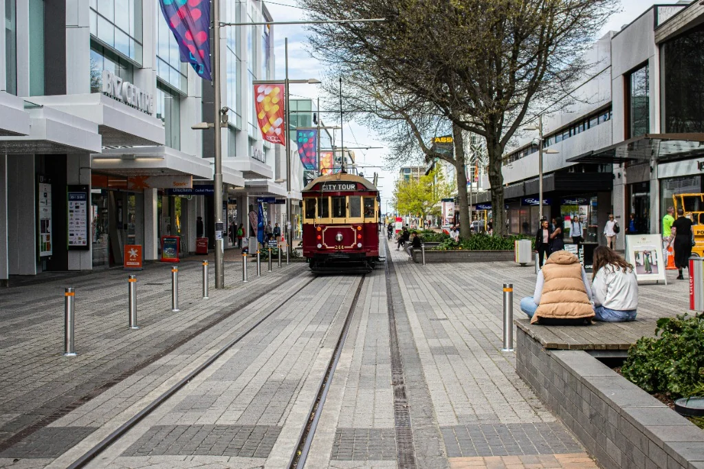 Historic Christchurch City Tram 244 in Cashel Mall, Canterbury, New Zealand